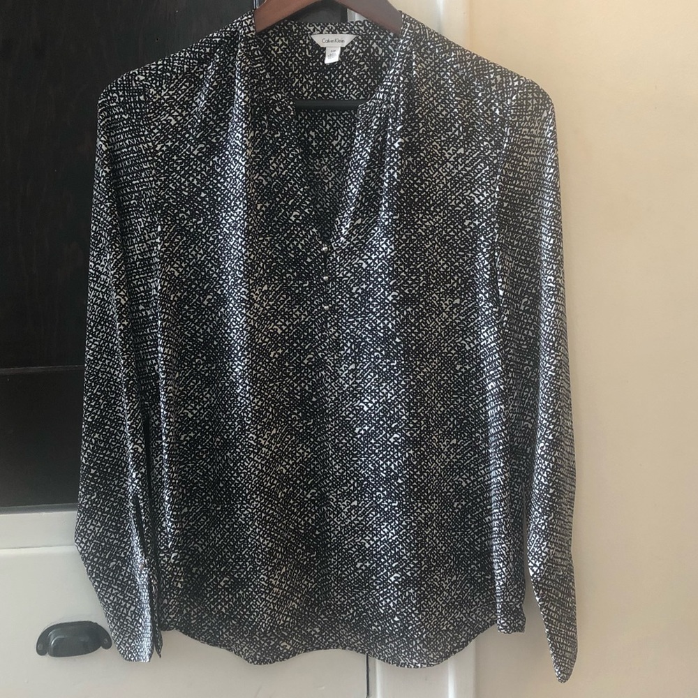Calvin Klein B&W abstract snake print blouse.